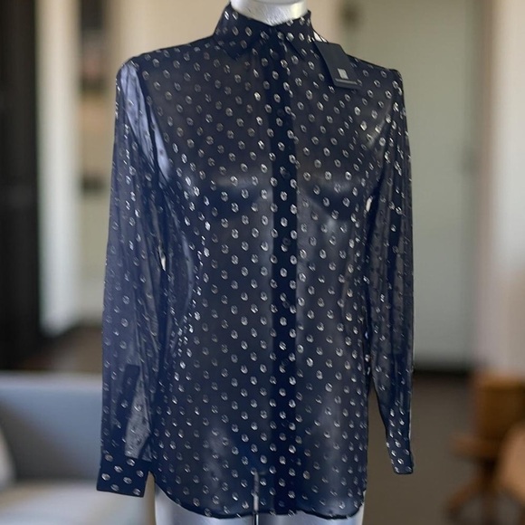 Robert Rodriguez Tops - Robert Rodriguez Black Sheer Polka Dot Blouse Size 2 NWT